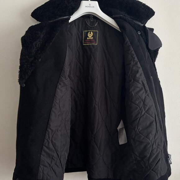 $1600 Belstaff Black Wool Trail Jacket / Pea Coat Shearling Collar - 38/ Medium - Picture 4 of 16